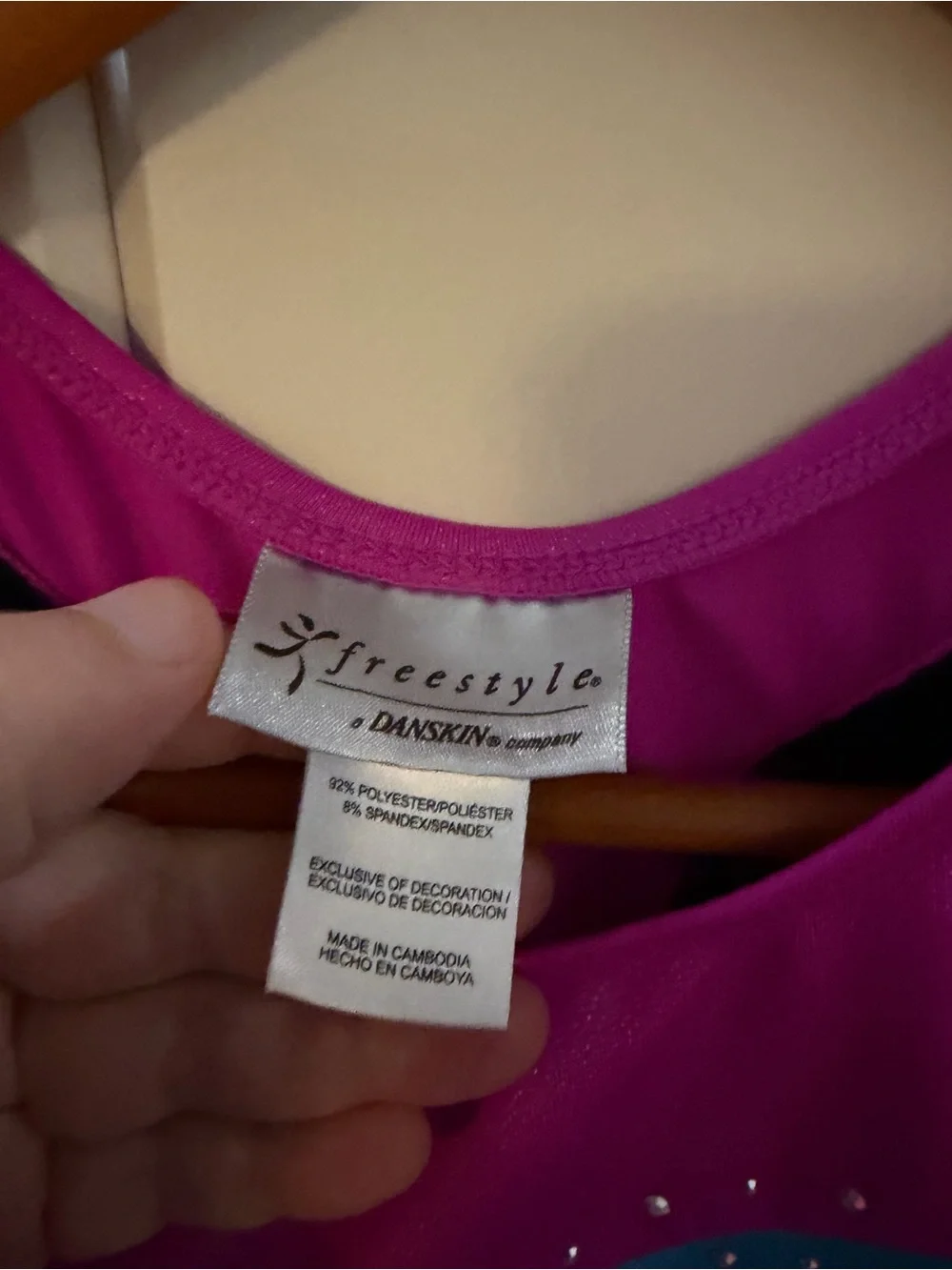 Freestyle by Danskin Girls 10/12 Gymnastics Biketard Leotard PinkBlue Rhinestone